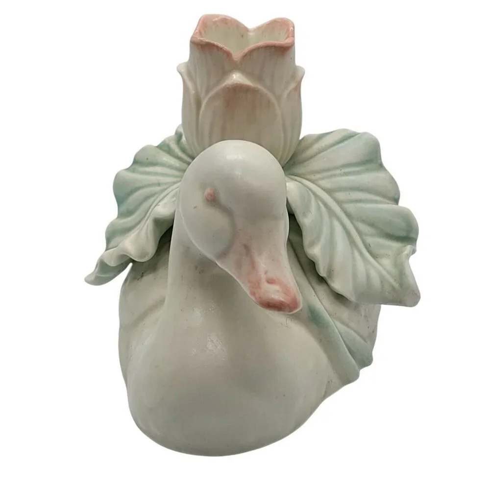 Vintage Fitz & Floyd Satin Glazed Duck Taper Candleholder Pastel Country Decor